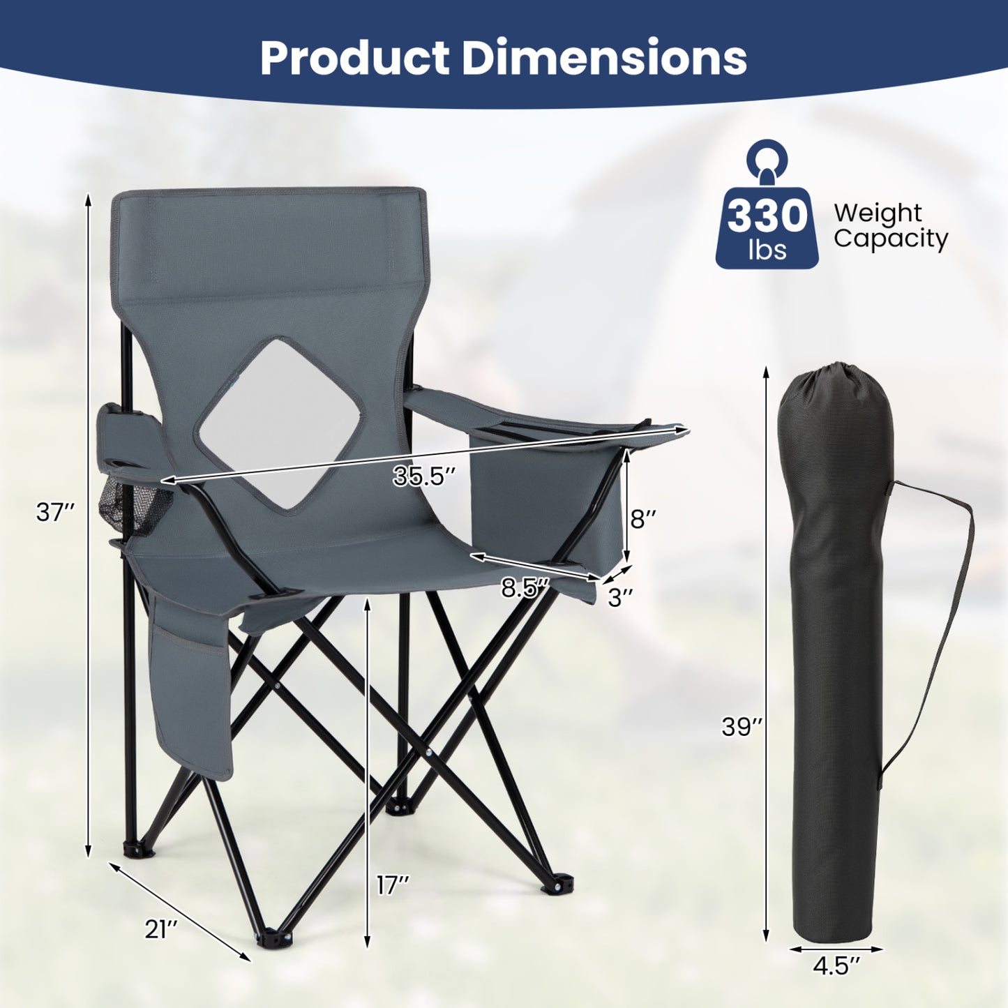 Folding Camping Chair with Mesh Back, Gray Camping Furniture at Gallery Canada