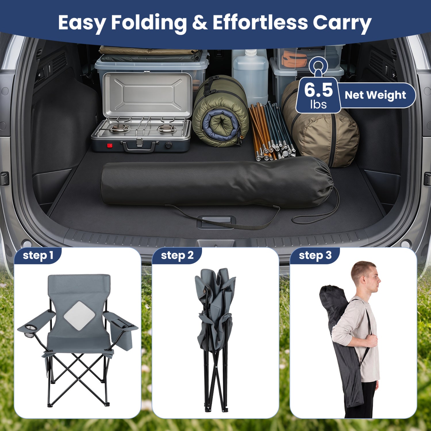 Folding Camping Chair with Mesh Back, Gray Camping Furniture at Gallery Canada