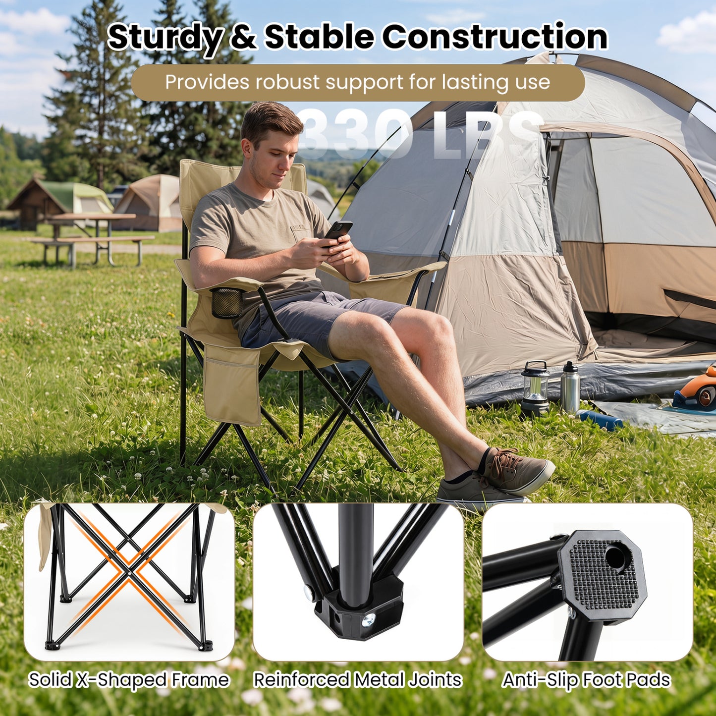 Folding Camping Chair With Mesh Backrest, Green Camping Furniture at Gallery Canada