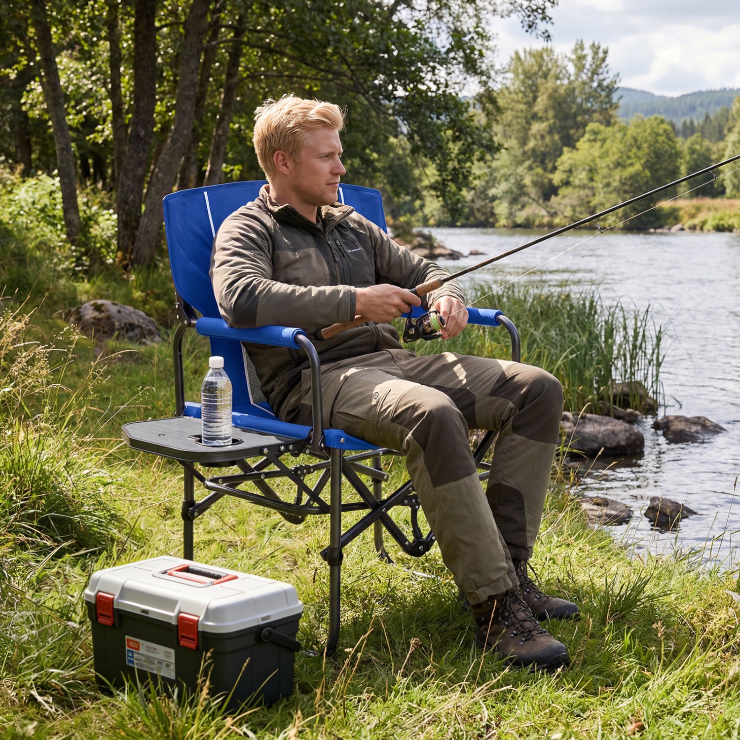 Folding Camping Chair with Side Table, Cup Holder, Navy Camping Furniture at Gallery Canada