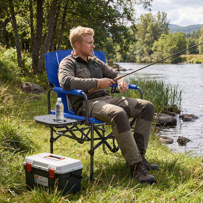 Folding Camping Chair with Side Table, Cup Holder, Navy Camping Furniture at Gallery Canada