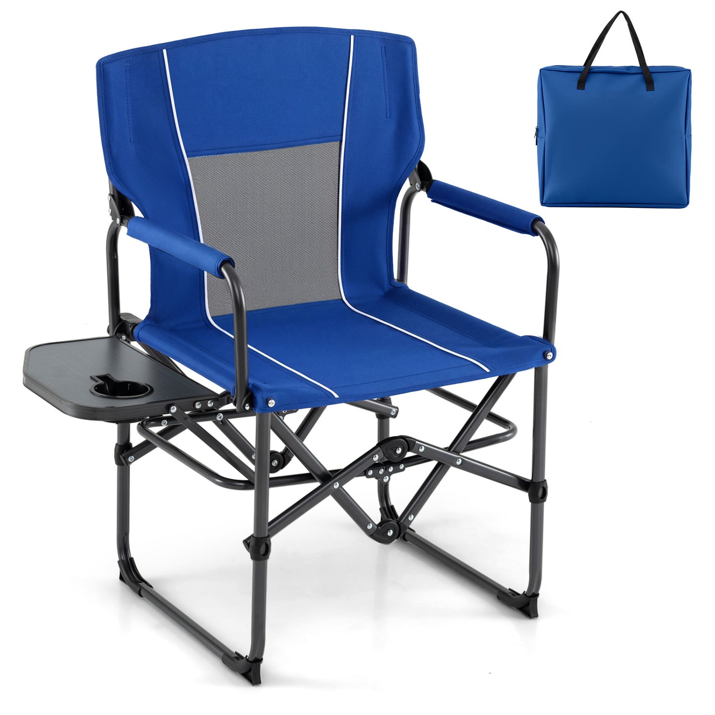 Folding Camping Chair with Side Table, Cup Holder, Navy Camping Furniture Navy at Gallery Canada