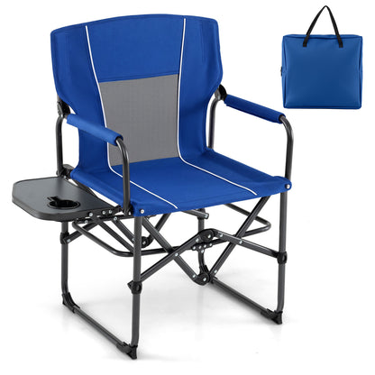 Folding Camping Chair with Side Table, Cup Holder, Navy Camping Furniture Navy at Gallery Canada