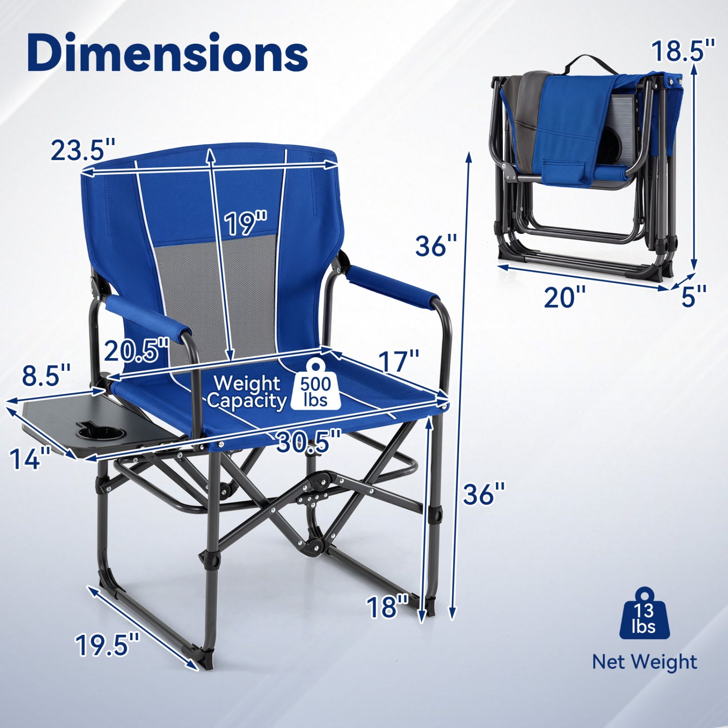 Folding Camping Chair with Side Table, Cup Holder, Navy Camping Furniture at Gallery Canada