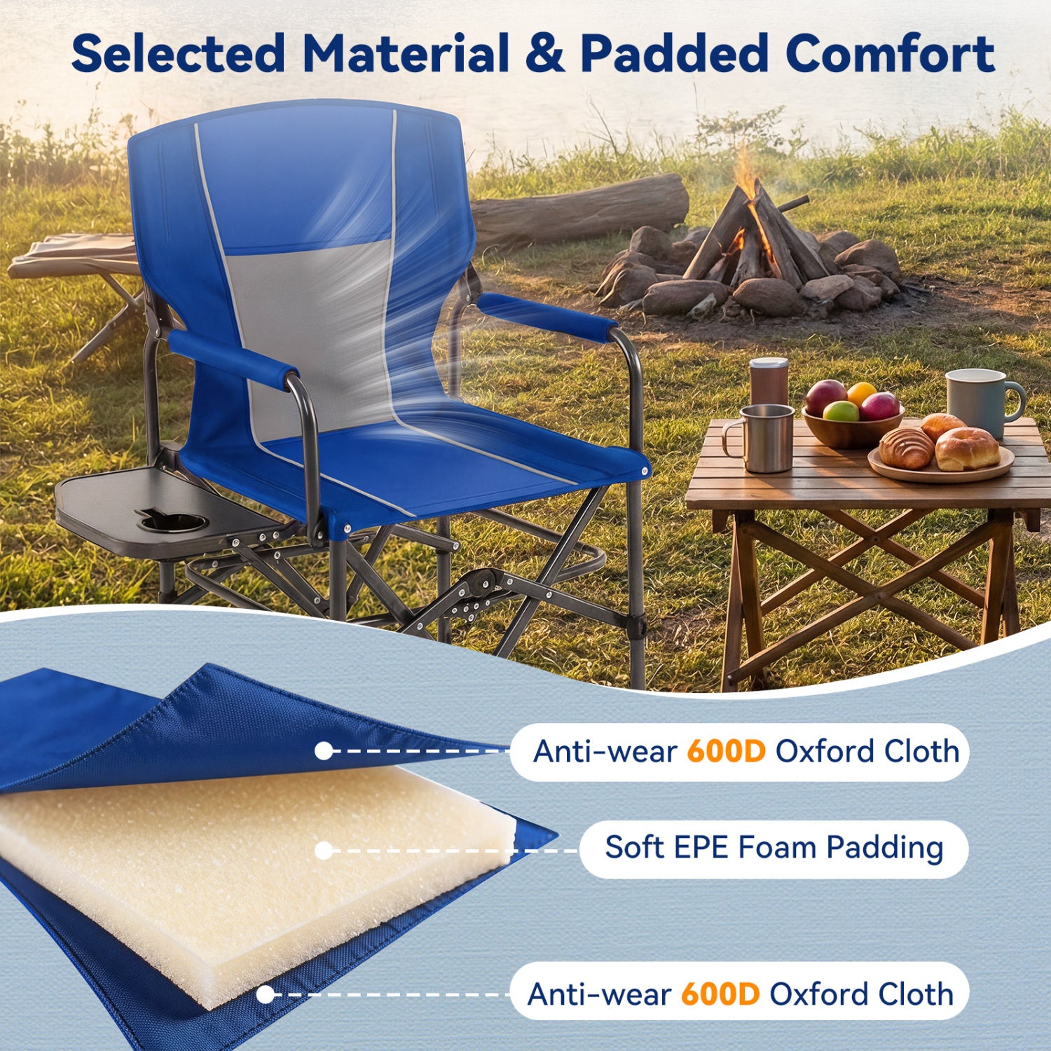 Folding Camping Chair with Side Table, Cup Holder, Navy Camping Furniture at Gallery Canada