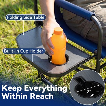 Folding Camping Chair with Side Table, Cup Holder, Navy Camping Furniture at Gallery Canada
