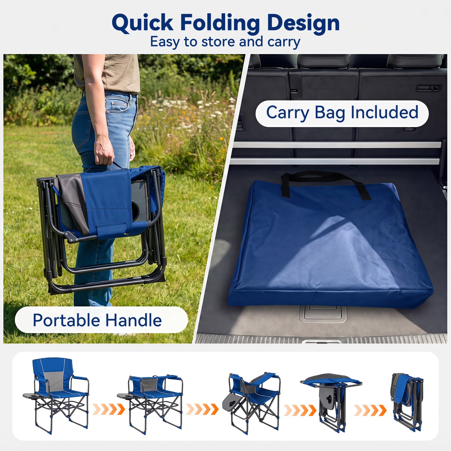 Folding Camping Chair with Side Table, Cup Holder, Navy Camping Furniture at Gallery Canada