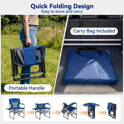 Folding Camping Chair with Side Table, Cup Holder, Navy Camping Furniture at Gallery Canada
