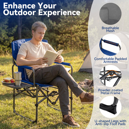 Folding Camping Chair with Side Table, Cup Holder, Navy Camping Furniture at Gallery Canada