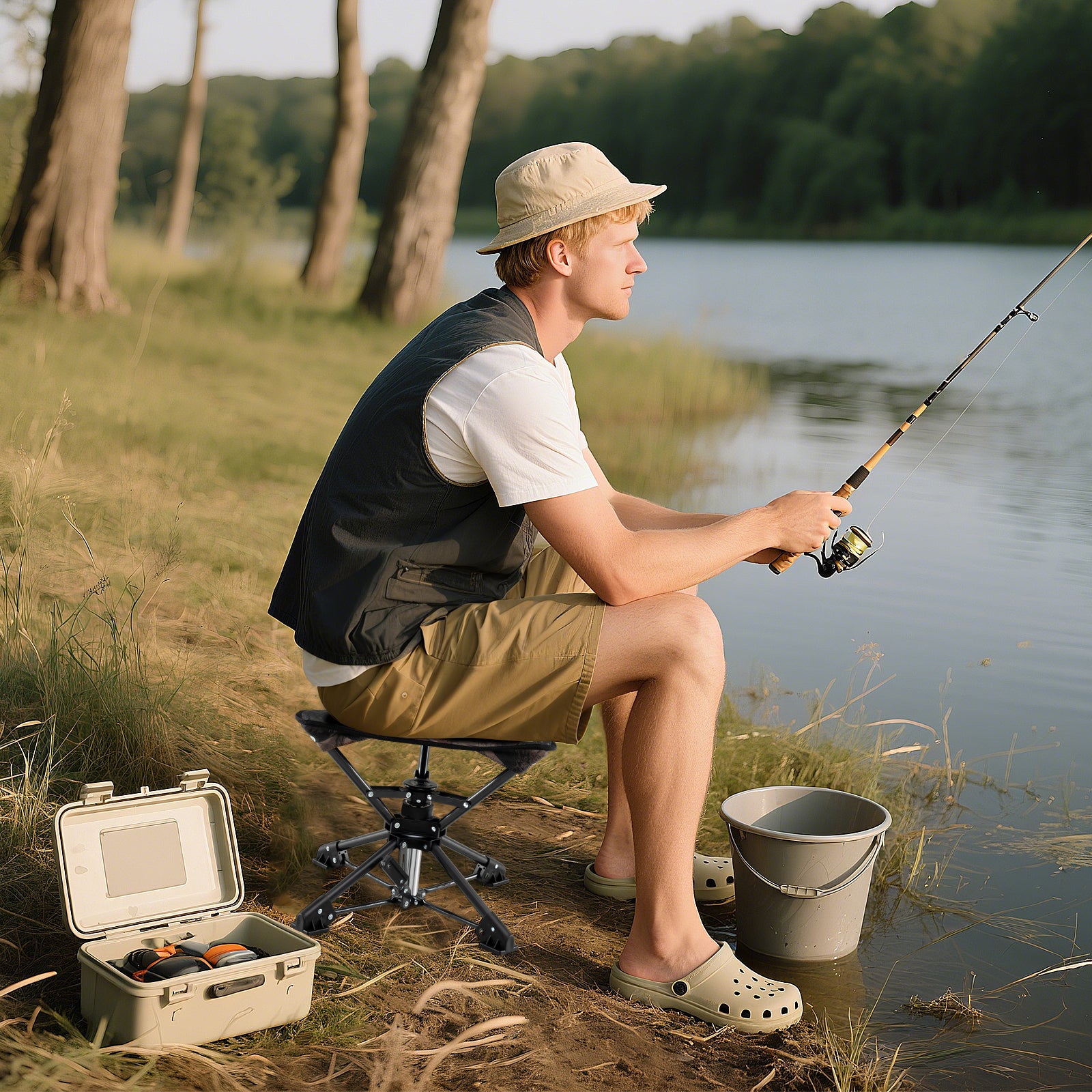 Folding Camping Stool, 360° Swivel Hunting Chair, Camouflage Camping at Gallery Canada