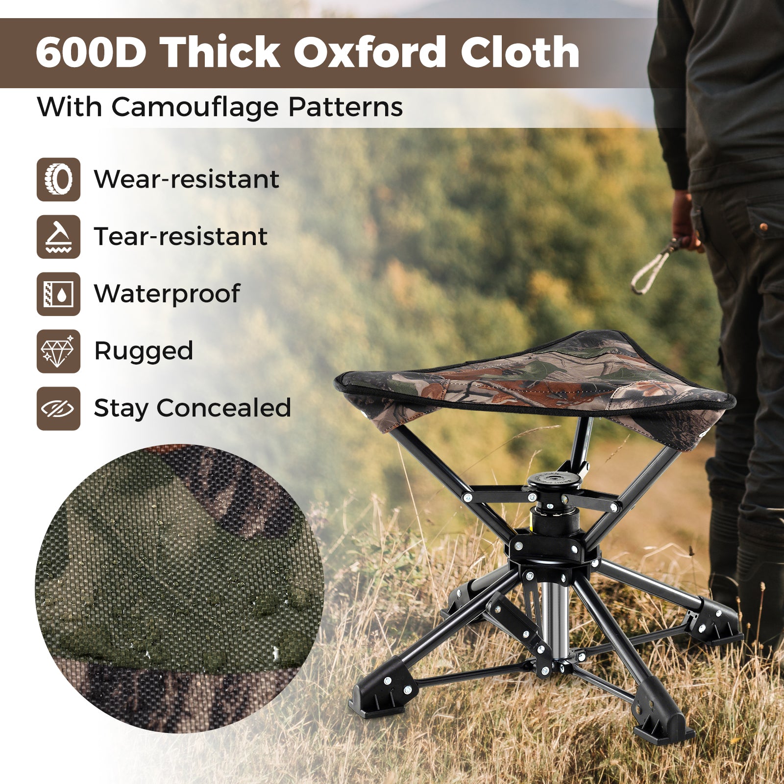 Folding Camping Stool, 360° Swivel Hunting Chair, Camouflage Camping at Gallery Canada