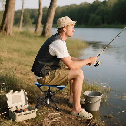 Folding Camping Stool, 360° Swivel Hunting Chair, Anti-Sink Feet, Blue Camping at Gallery Canada