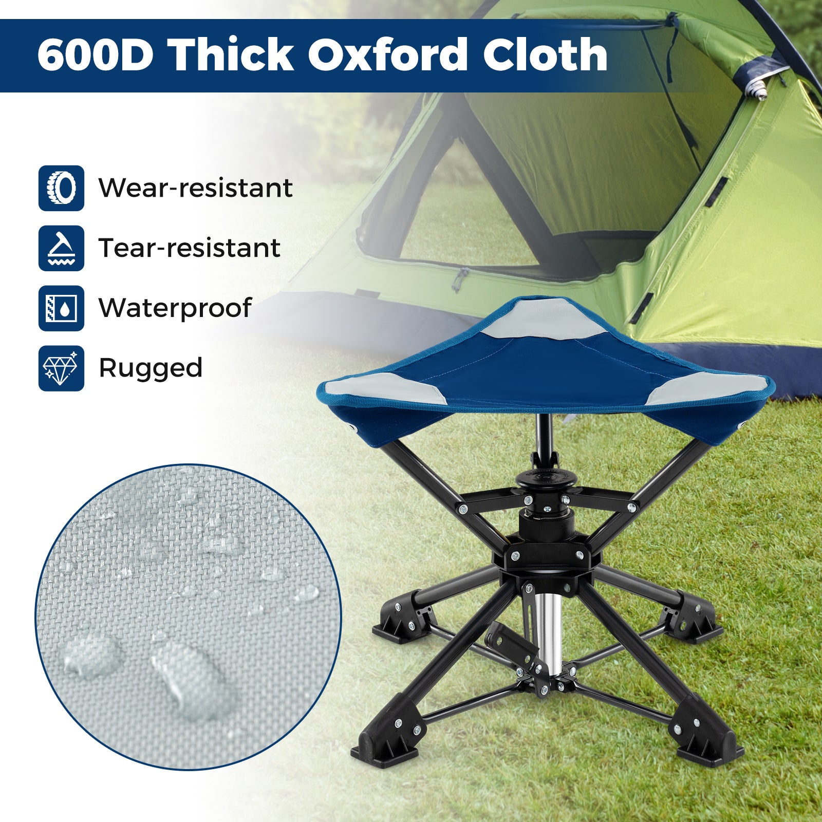 Folding Camping Stool, 360° Swivel Hunting Chair, Anti-Sink Feet, Blue Camping at Gallery Canada