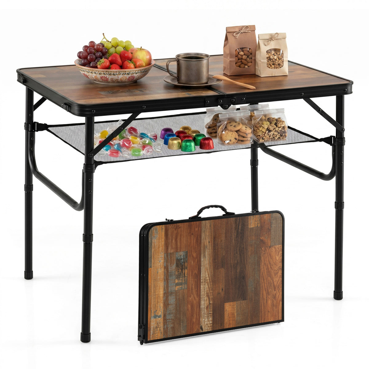 Folding Camping Table, Adjustable Height, With Storage Net Picnic Tables at Gallery Canada