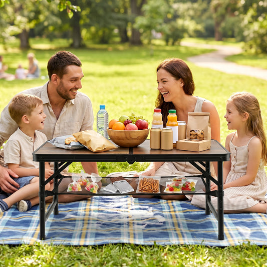 Folding Camping Table, Adjustable Height, With Storage Net Picnic Tables Brown + Black at Gallery Canada