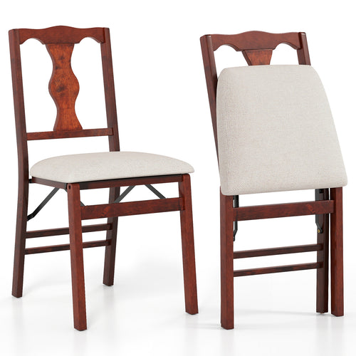 Upholstered Folding Chairs, Set of 2, Comfy Padded Seats, Beige