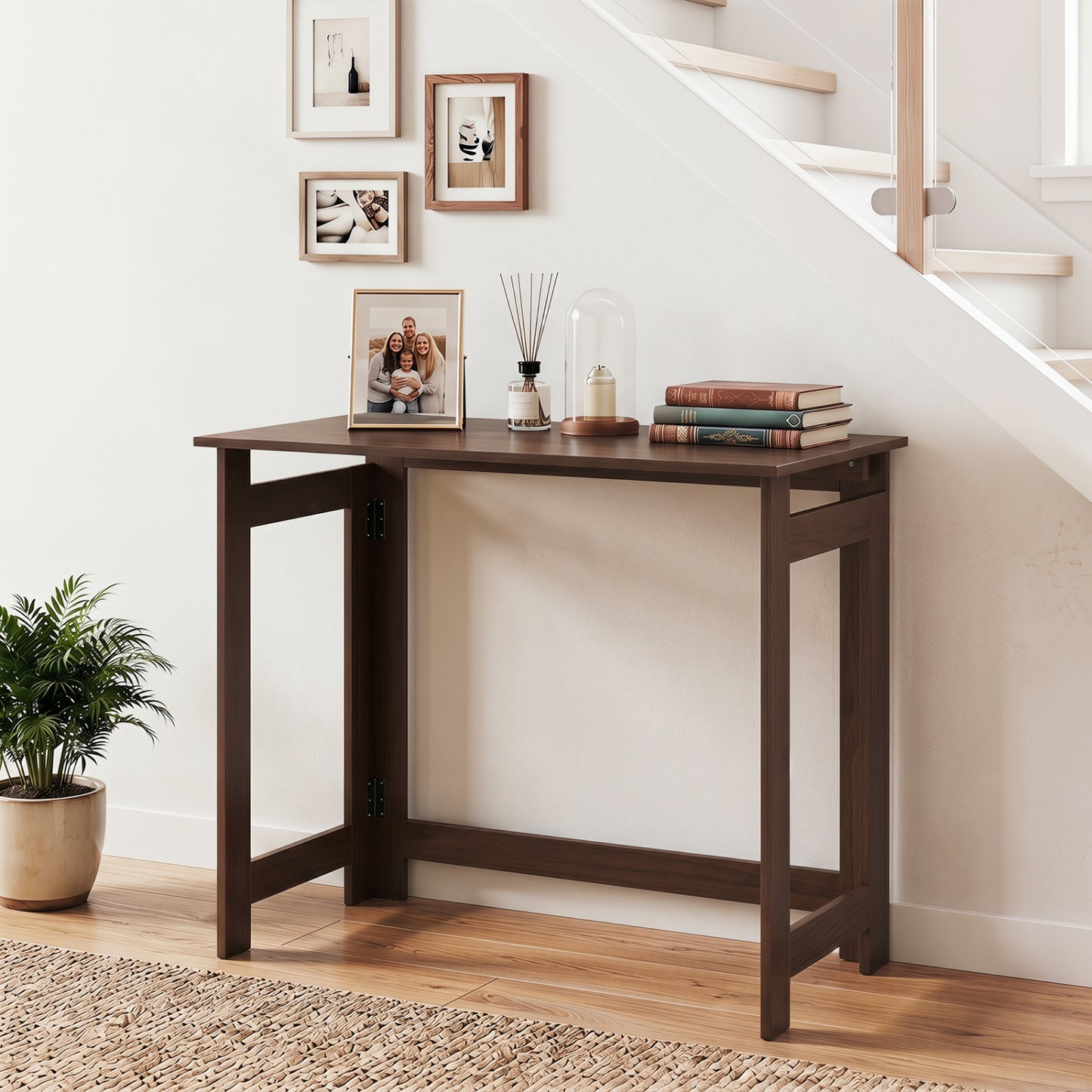 Folding Console Table with Foldable Legs, Brown Console Tables at Gallery Canada