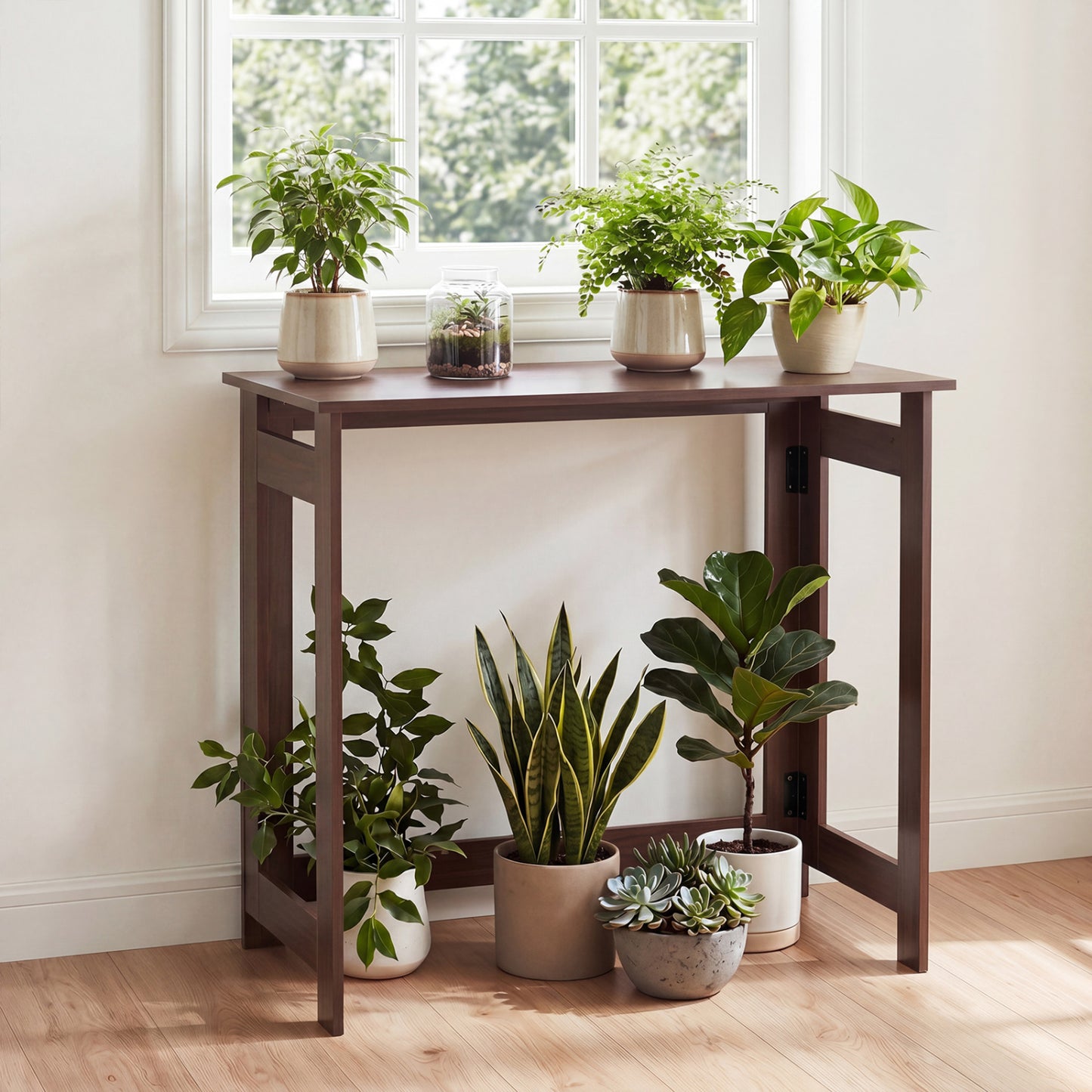 Folding Console Table with Foldable Legs, Brown Console Tables at Gallery Canada