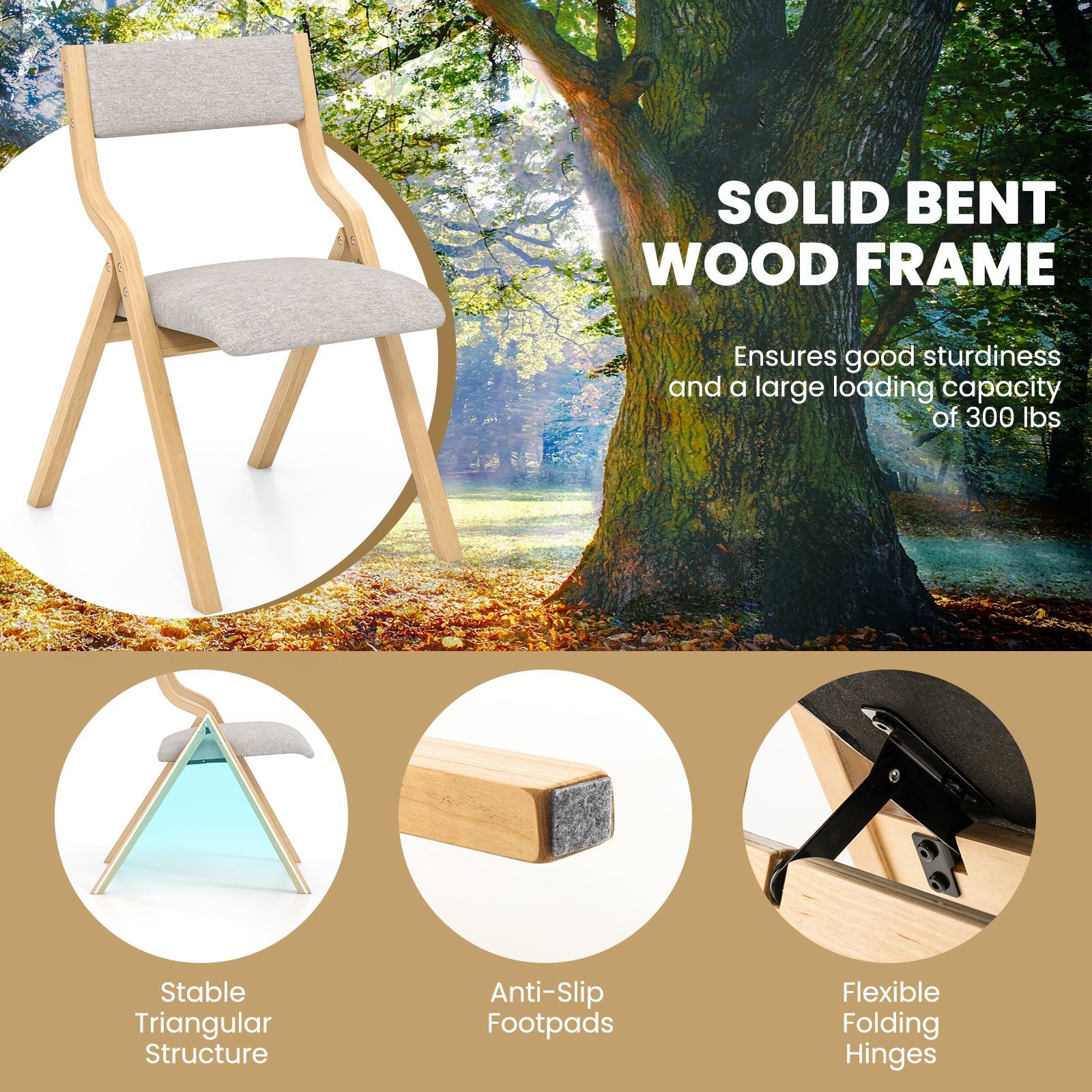 Folding Dining Chair Set Of 4, Wooden Upholstered, Solid Wood Frame Dining Chairs at Gallery Canada