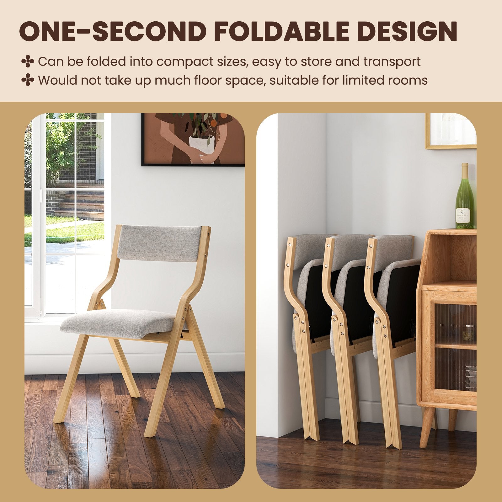 Folding Dining Chair Set Of 4, Wooden Upholstered, Solid Wood Frame Dining Chairs at Gallery Canada
