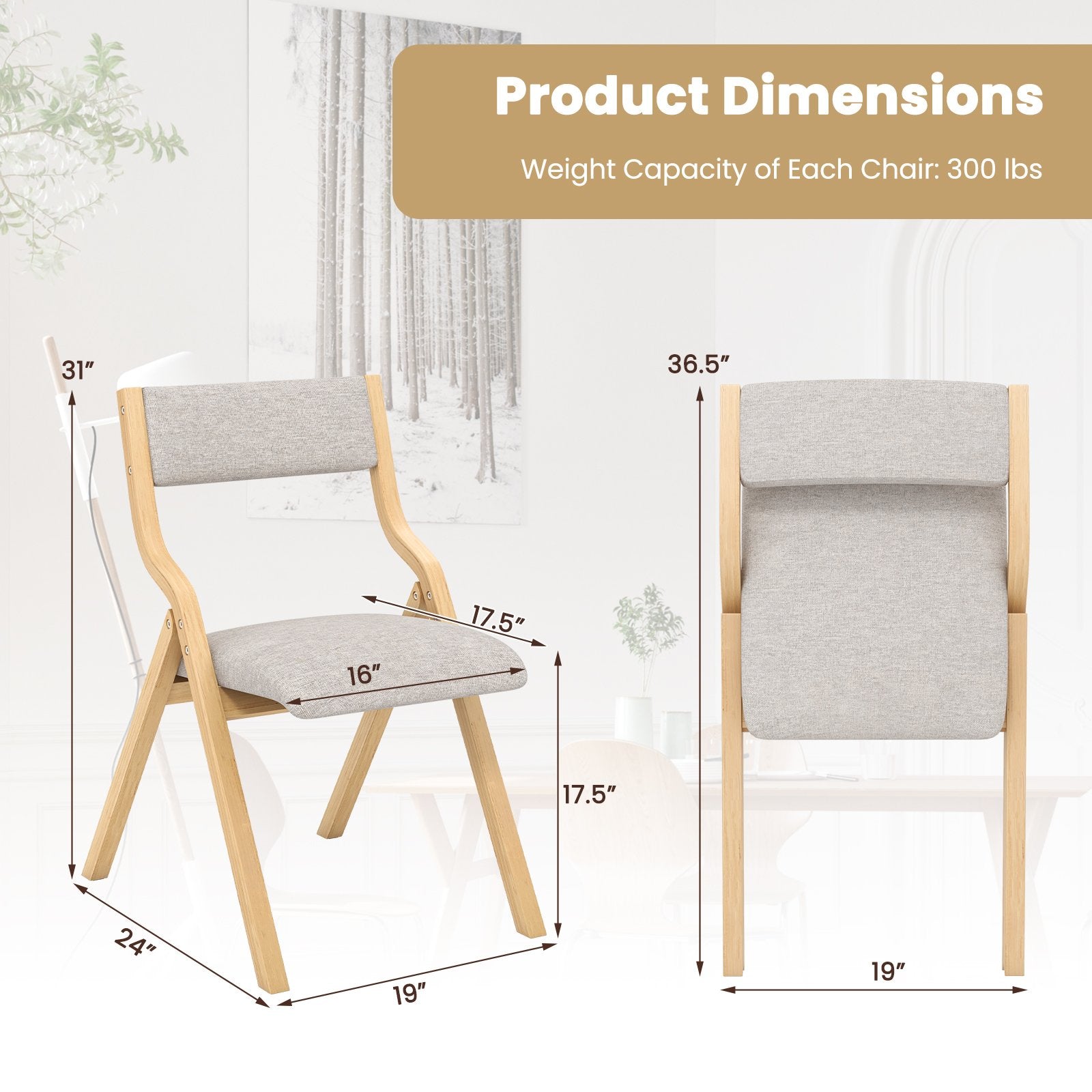 Folding Dining Chair Set Of 4, Wooden Upholstered, Solid Wood Frame Dining Chairs at Gallery Canada