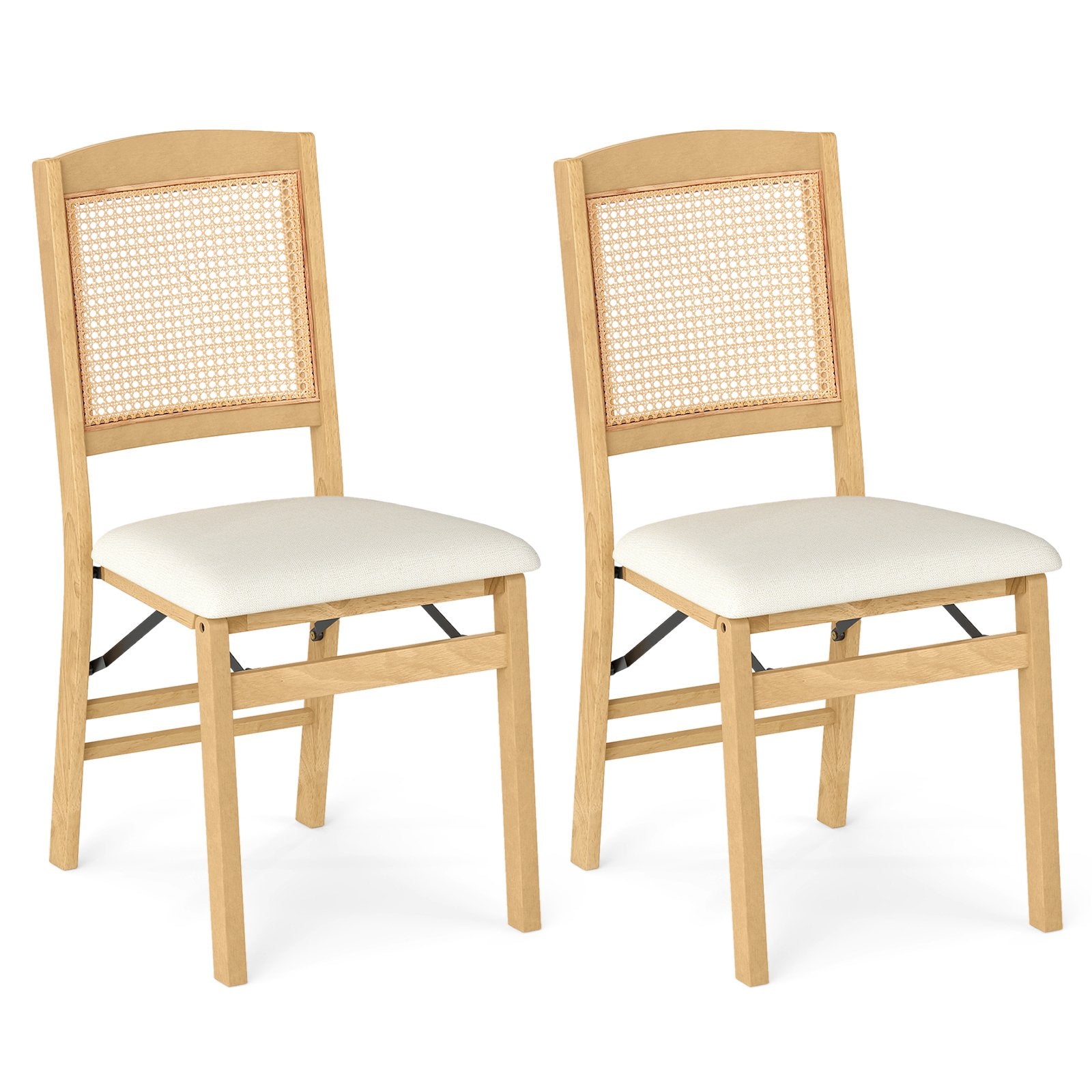 Folding Dining Chairs Set of 2, Rubber Wood, Linen Padded Seat, Natural Dining Chairs Natural at Gallery Canada