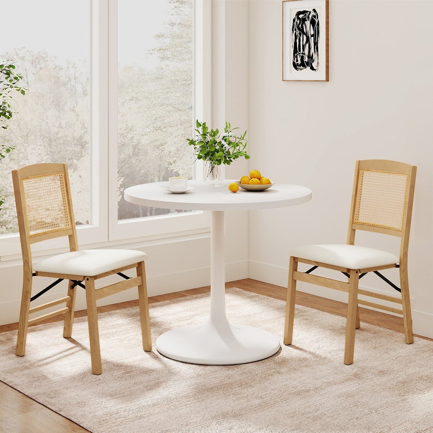 Folding Dining Chairs Set of 2, Rubber Wood, Linen Padded Seat, Natural Dining Chairs at Gallery Canada