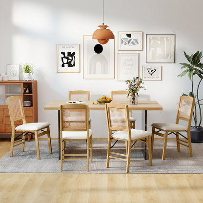 Folding Dining Chairs Set of 2, Rubber Wood, Linen Padded Seat, Natural Dining Chairs at Gallery Canada