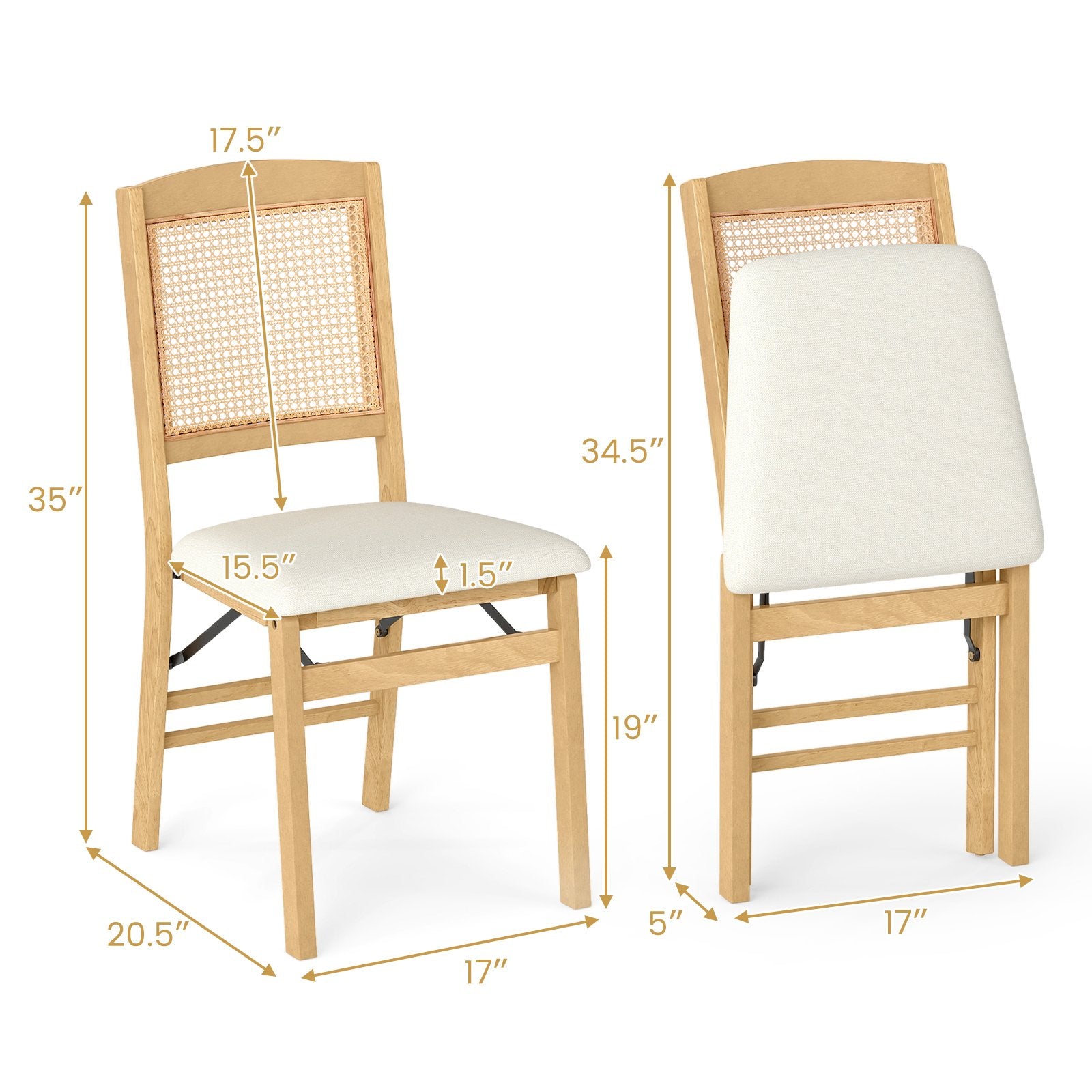 Folding Dining Chairs Set of 2, Rubber Wood, Linen Padded Seat, Natural Dining Chairs at Gallery Canada