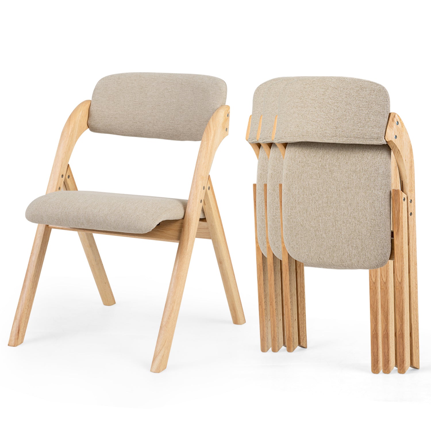 Folding Dining Chairs Set of 4, Beige Dining Chairs Beige at Gallery Canada