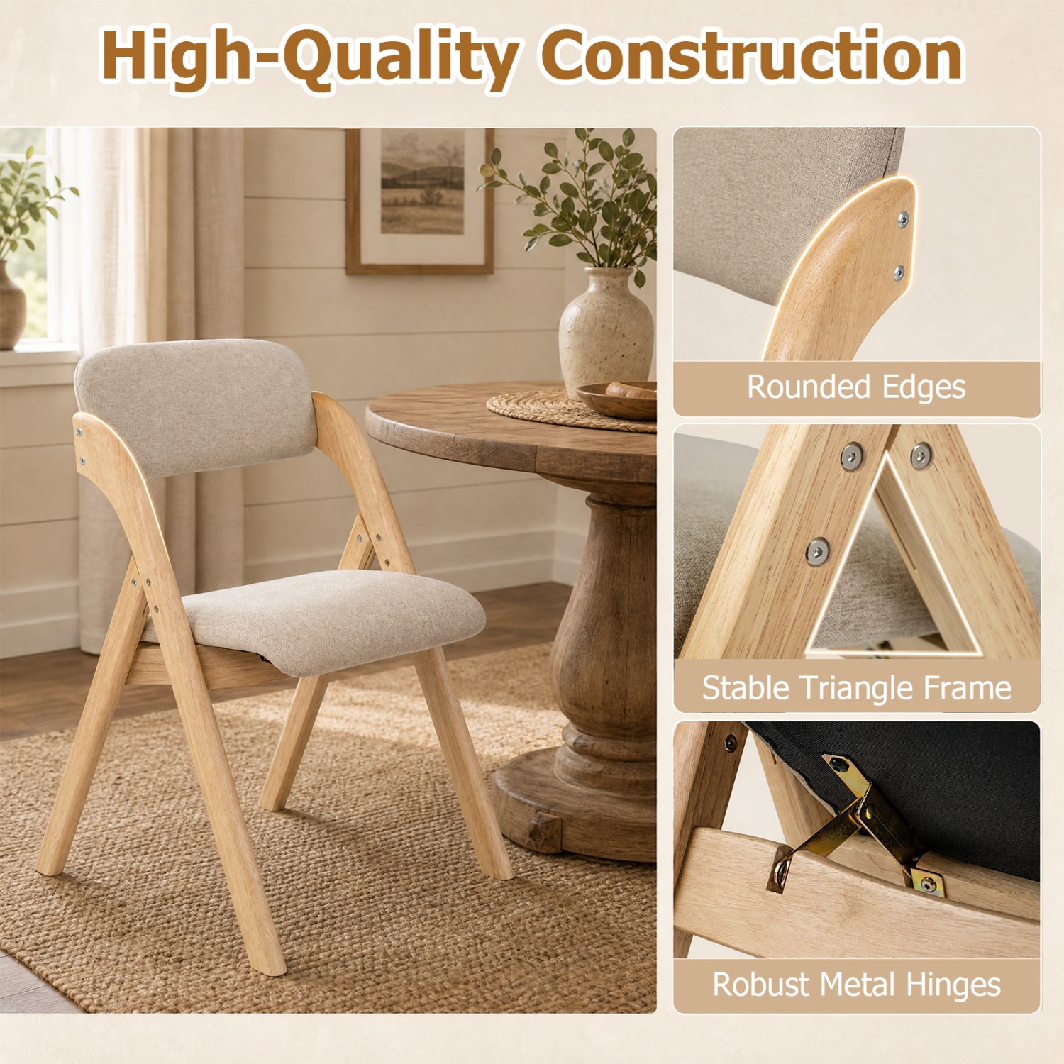 Folding Dining Chairs Set of 4, Beige Dining Chairs at Gallery Canada