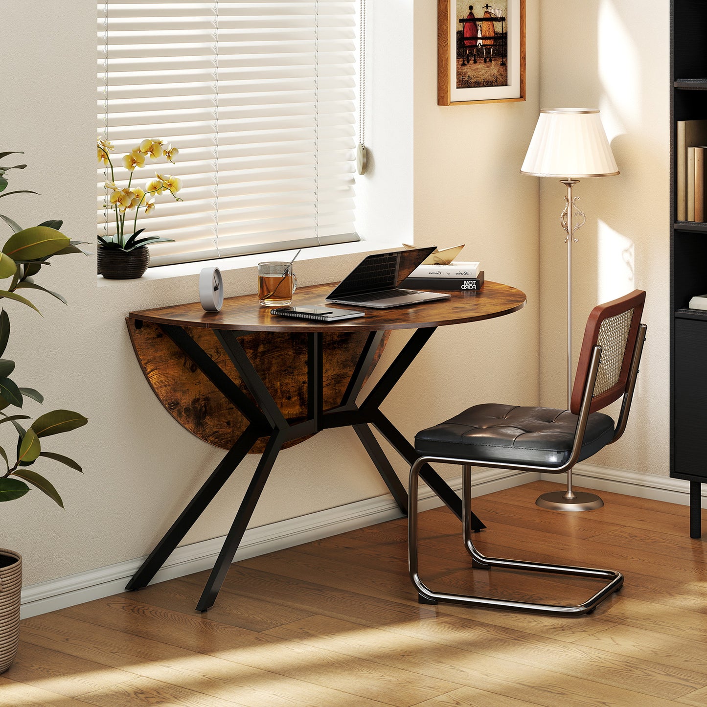 Folding Dining Table 47 Inch Extendable Round Kitchen Table with Drop Leaves, Rustic Brown Dining Tables at Gallery Canada