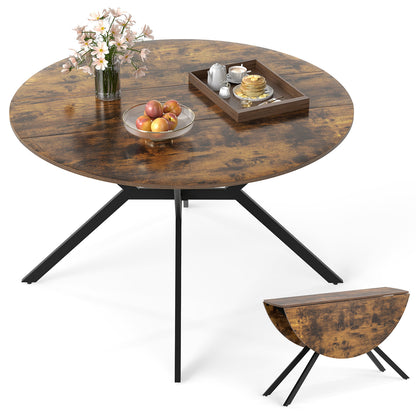 Folding Dining Table 47 Inch Extendable Round Kitchen Table with Drop Leaves, Rustic Brown Dining Tables Rustic Brown at Gallery Canada