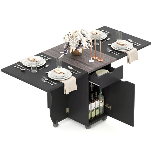 Folding Dining Table 3-in-1 Space-Saving Drop Leaf Kitchen Table with Lockable Wheels, Black