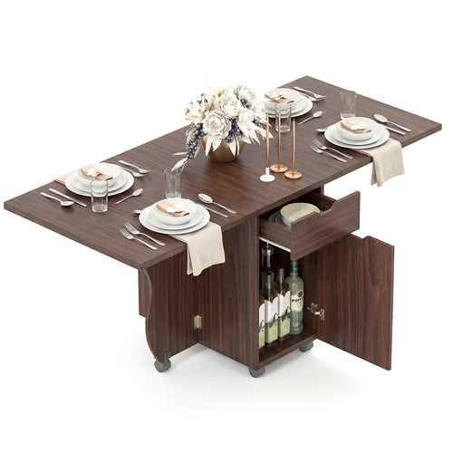 Folding Dining Table 3-in-1 Space-Saving Drop Leaf Kitchen Table with Lockable Wheels, Walnut