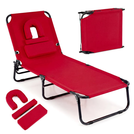 Folding Face Down Tanning Chair, Face Hole, 3 Removable Pillows, Red Beach & Lawn Chairs Red at Gallery Canada