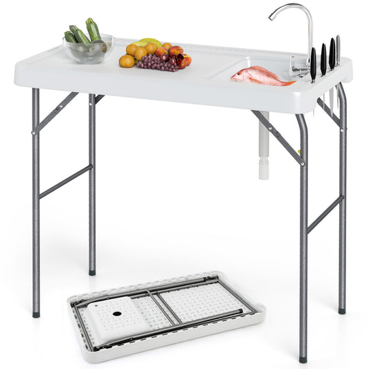 Folding Fish Cleaning Table With Rotatable Faucet Camping Furniture White at Gallery Canada
