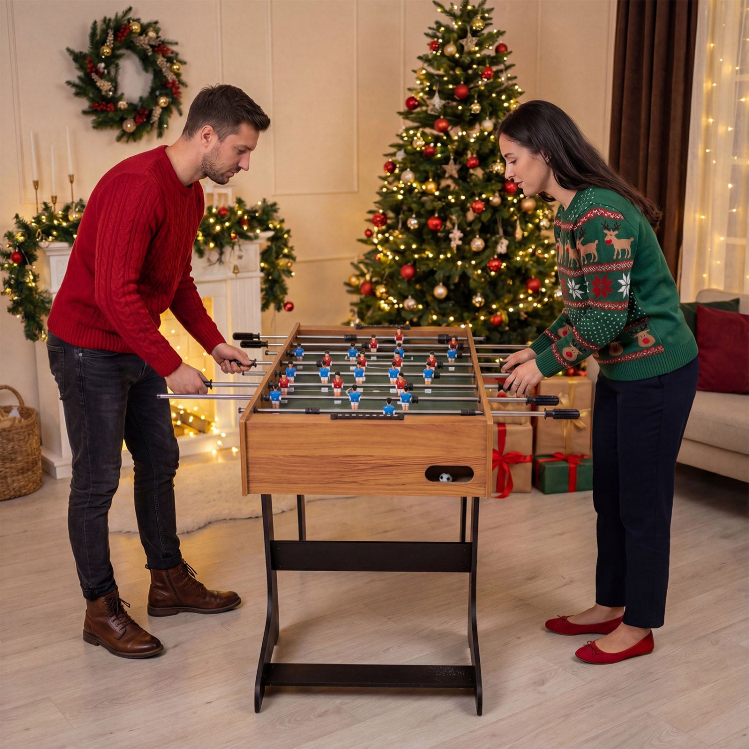 Folding Foosball Table 4ft x 2ft Competition-Sized Soccer Table with 2 Balls and Slide Scorers, Natural Game Room at Gallery Canada