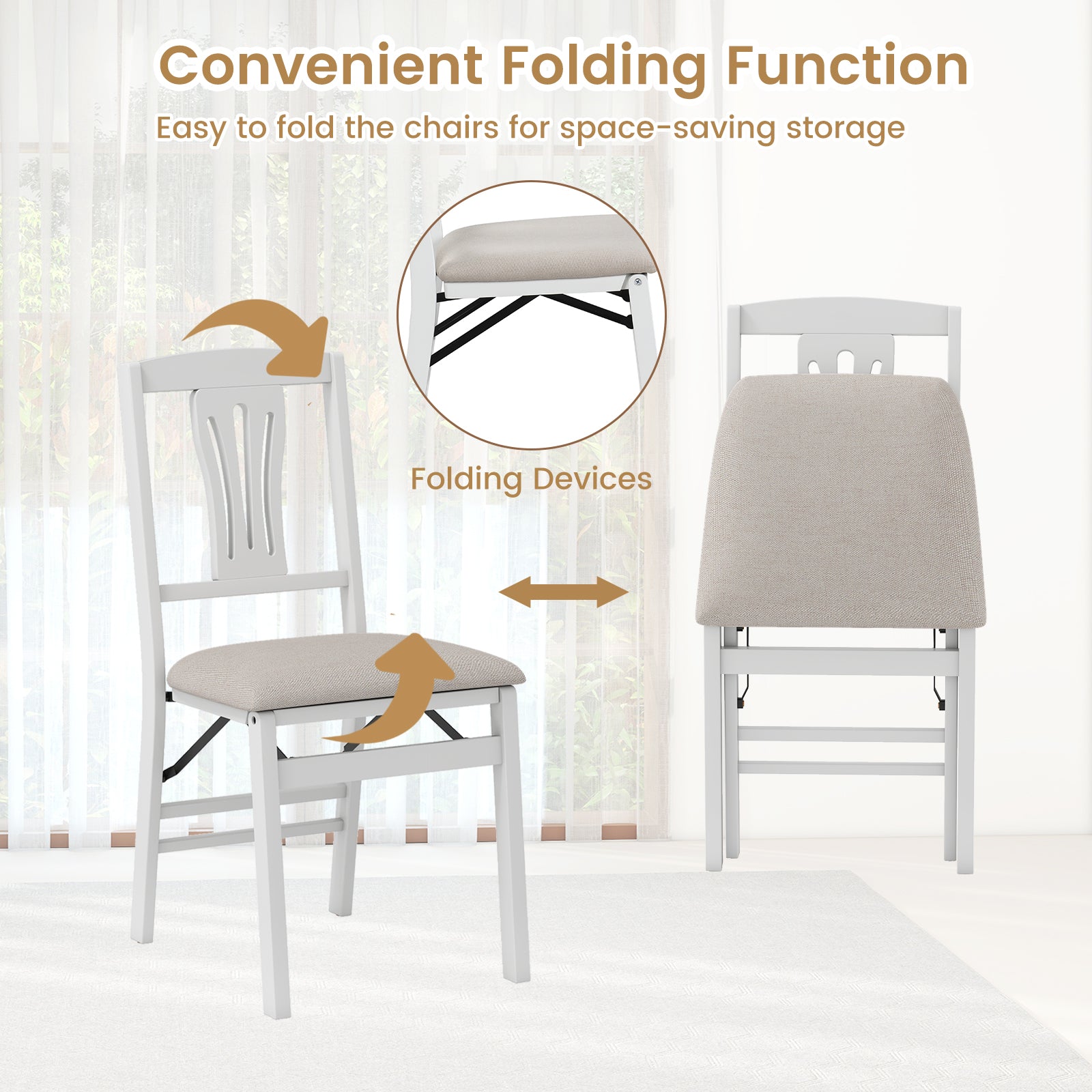 Folding Kitchen Chairs Set of 4, Upholstered Dining Chairs, White Dining Chairs at Gallery Canada