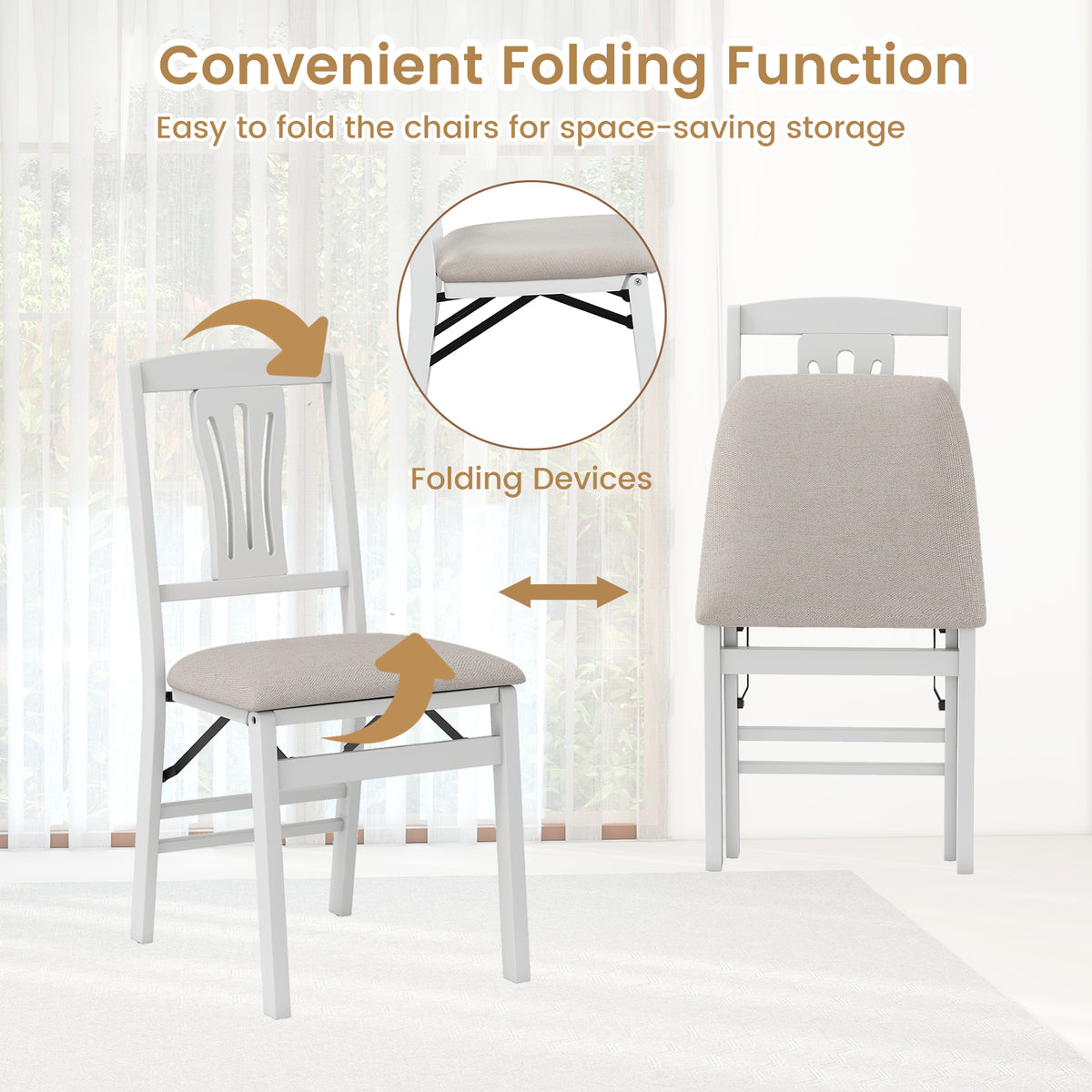 Folding Kitchen Chairs Set of 4, Upholstered Dining Chairs, White Dining Chairs at Gallery Canada