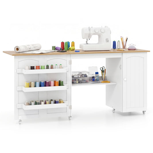 Folding Large Sewing Table With Storage, Beige Sewing Tables Beige at Gallery Canada