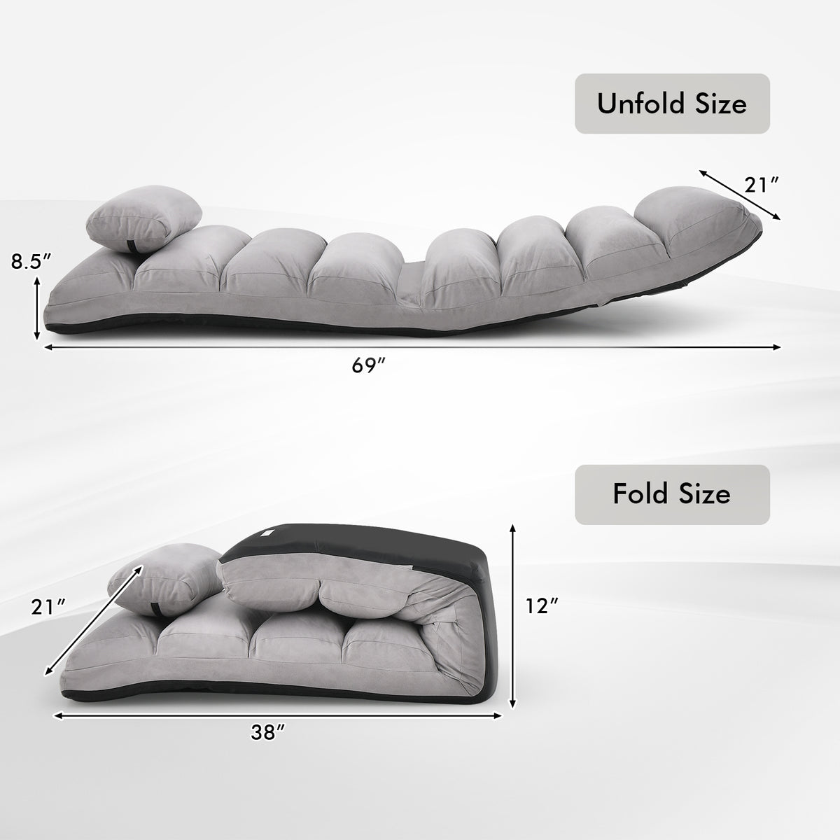 Folding Lazy Sofa Couch with Pillow, Gray Floor Chairs at Gallery Canada