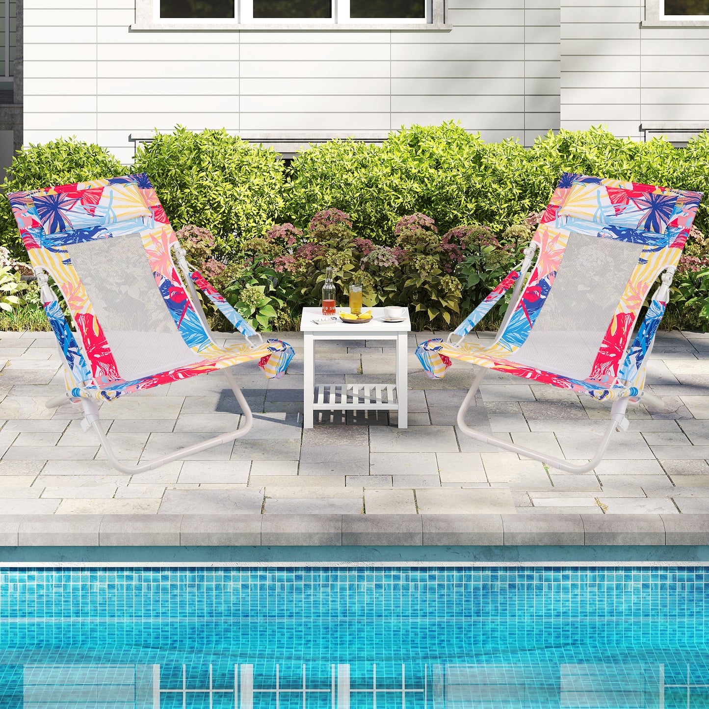 Folding Low Beach Chair Set of 2 Patio Sling Chairs with Padded Head Pillow, Pink Outdoor Benches at Gallery Canada