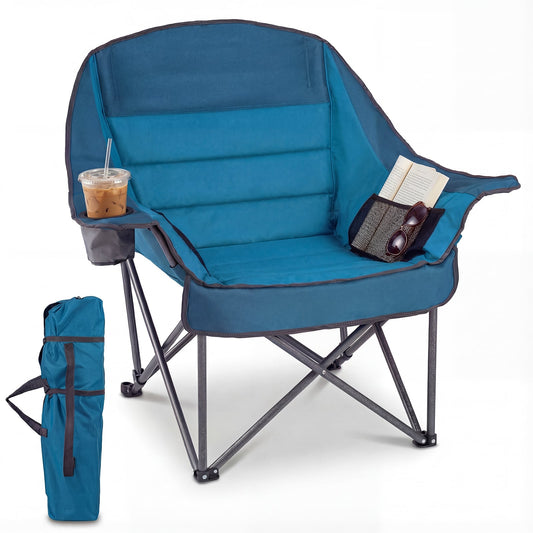 Oversized Folding Camping Chair, With Side Pockets And Cup Holder, Blue Camping Furniture Blue at Gallery Canada
