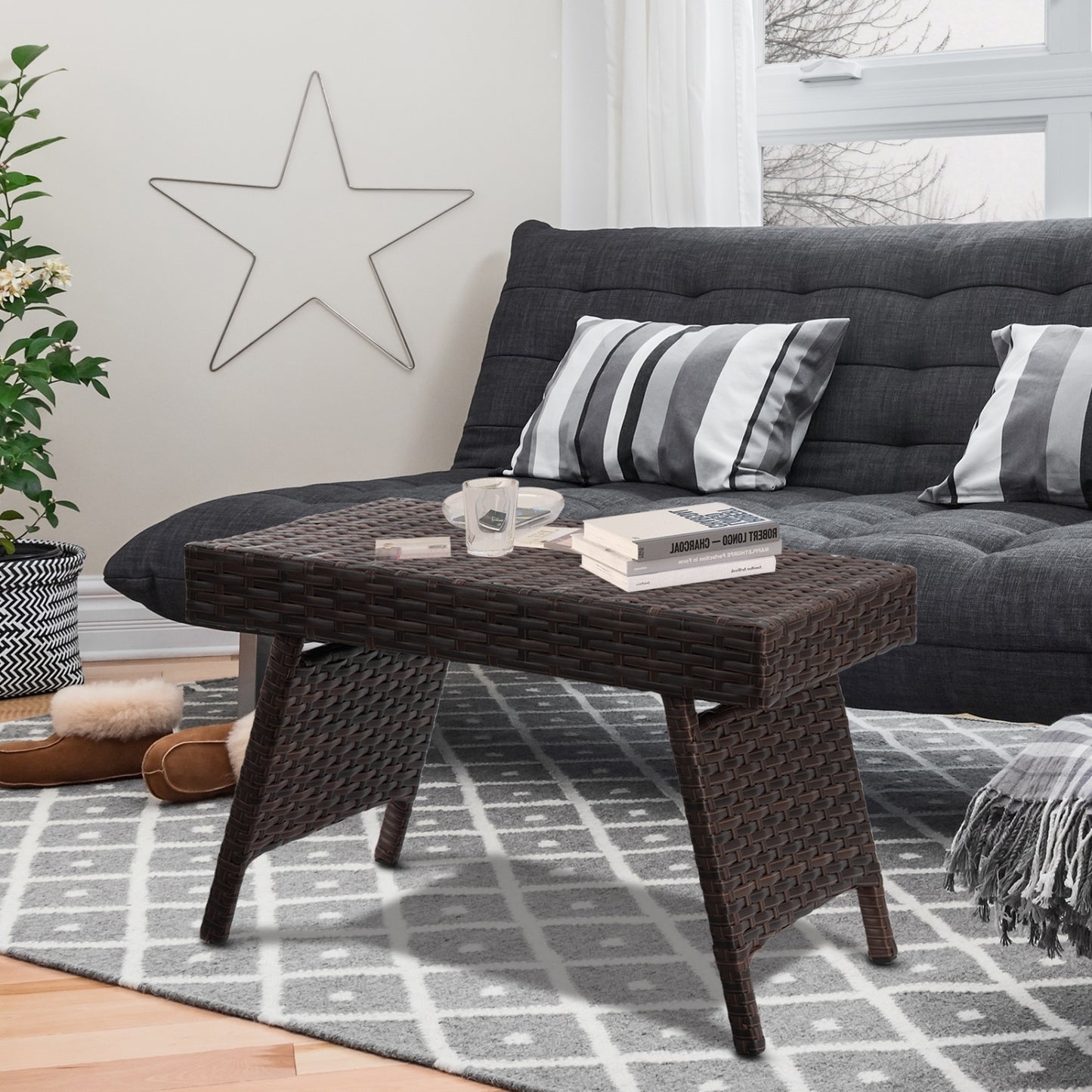 Folding PE Rattan Coffee Table, Brown Patio Coffee Tables at Gallery Canada