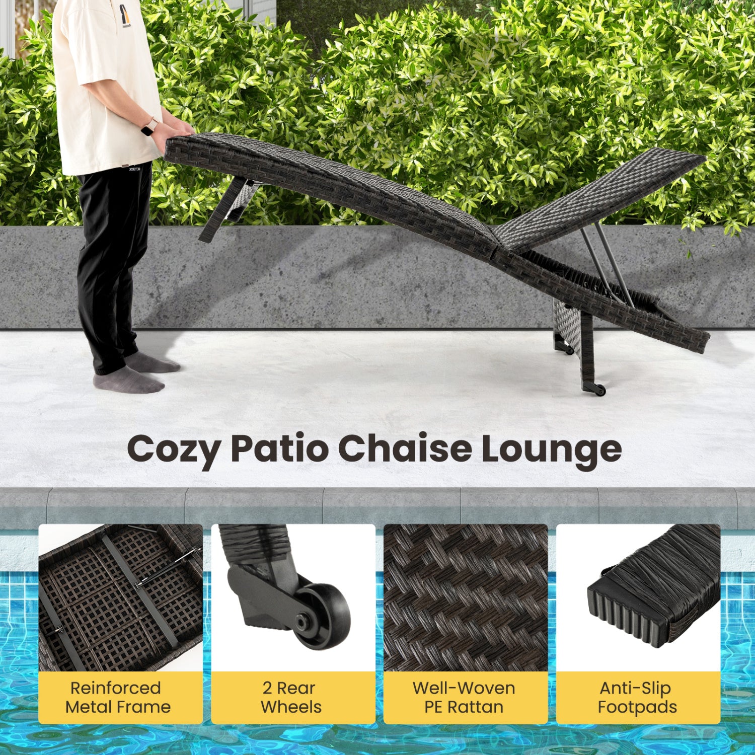 Folding Rattan Patio Chaise Lounge Set of 2, Brown Outdoor Chaise Lounges at Gallery Canada