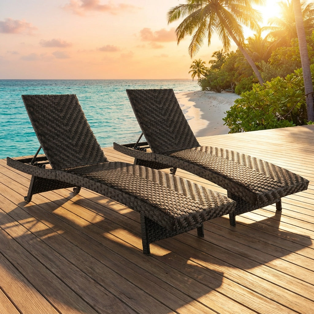 Folding Rattan Patio Chaise Lounge Set of 2, Brown Outdoor Chaise Lounges at Gallery Canada