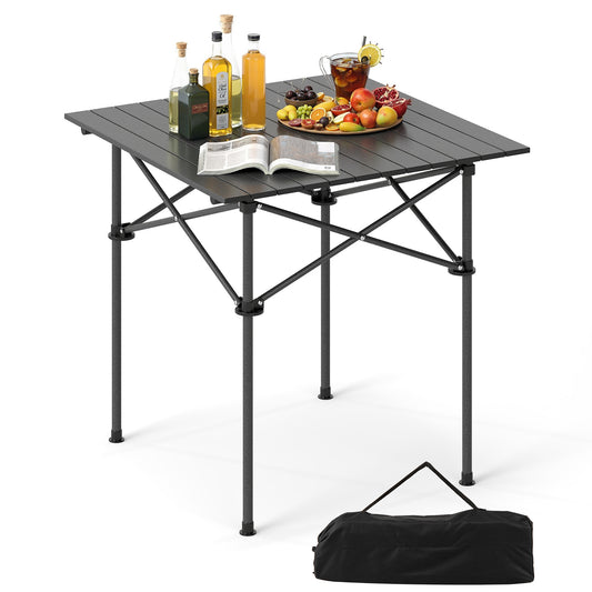 Folding Roll-up Camping Table with Metal Legs, Black Camping Furniture Black at Gallery Canada