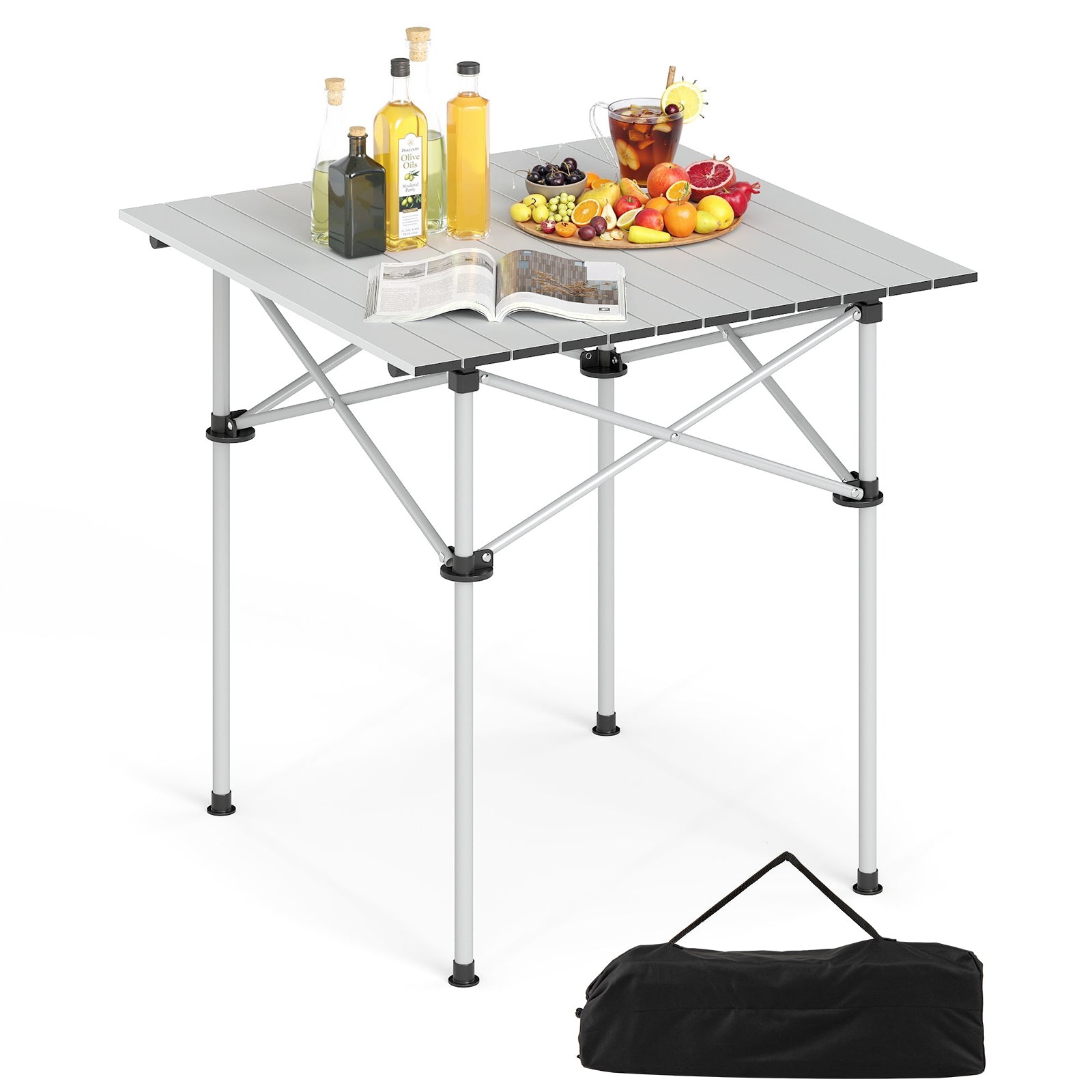 Folding Roll-up Camping Table with Metal Legs, Silver Camping Furniture at Gallery Canada