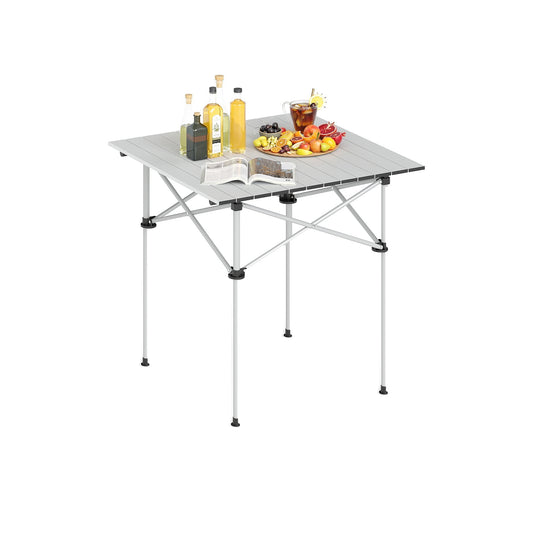 Folding Roll-up Camping Table with Metal Legs, Silver Camping Furniture Silver at Gallery Canada